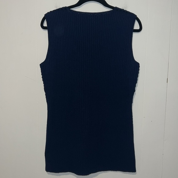 Vintage Knit Crochet Leather Suede Sleeveless Vest Button Up A930 - Picture 2 of 5